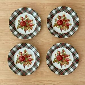 Lauren Ralph Lauren Skyler Floral 9" Salad Dessert Plates Tartan Plaid Set Of 4